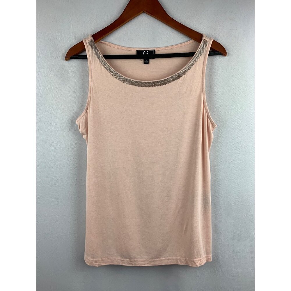 G By Giuliana Sleeveless Tank Top With Embellished Neckline S